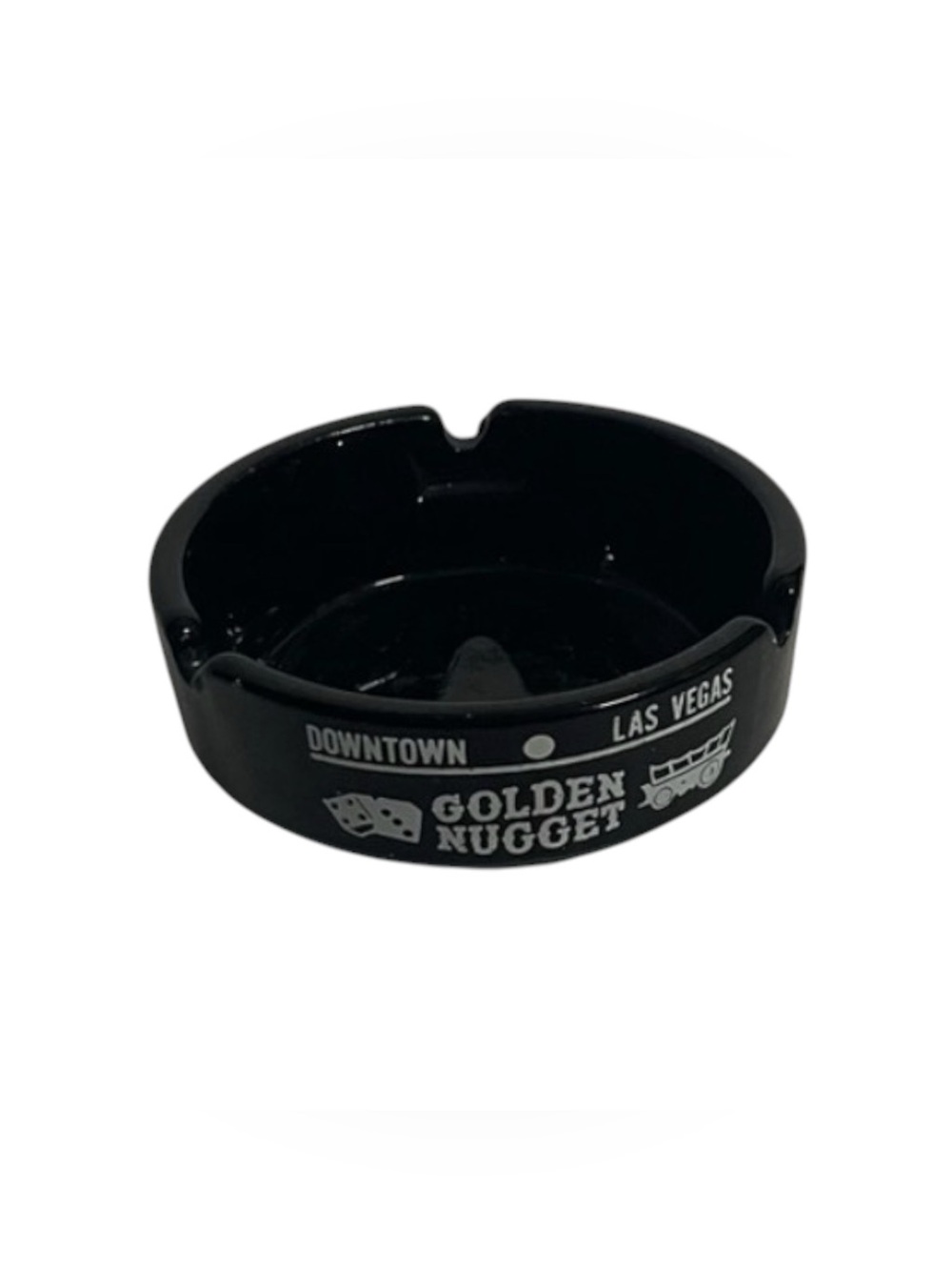 Vintage Golden Nugget Gambling Hall Downtown Las Vegas Black Glass Ashtray